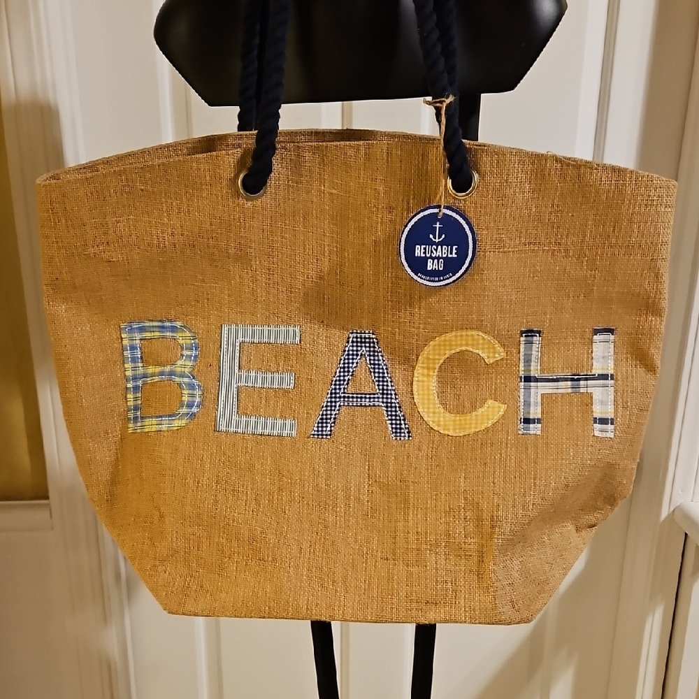 Oversized Beach Jute Tote Bag with Rope Handles NEW